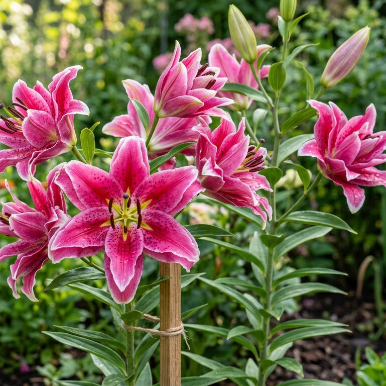 Rich pink double Roselily Elena flowers in bloom
